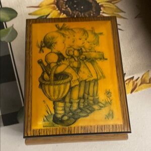 Yellow and Brown Wooden Jewelry Organizer with Vintage Design